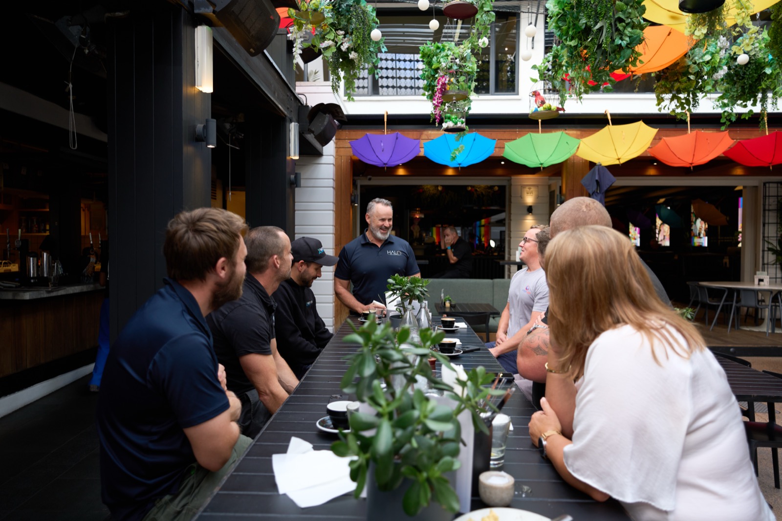 Halo trade members networking at a group event